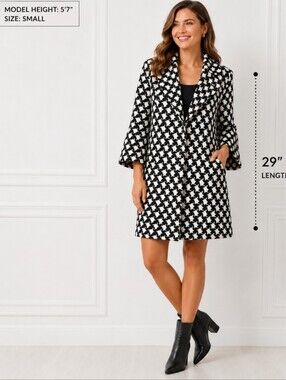Retro Threads Black White Herringbone Pattern Jacket Sz XL